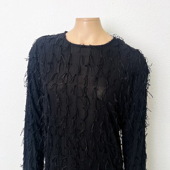 [Zara] Black Tasseled Fringe Long Sleeve Shift Mini Dress NWT Size Large L - Picture 3 of 11